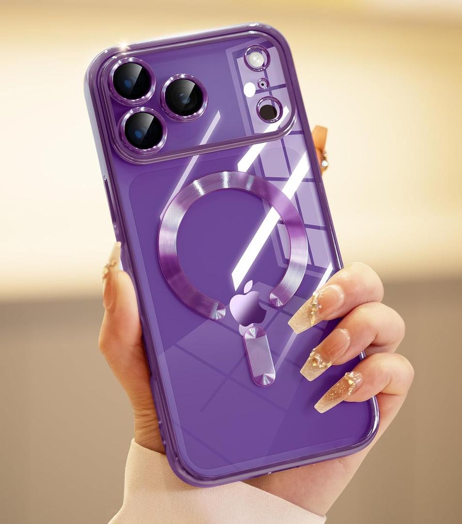 for iPhone 17 Pro Case with 1x Screen Protector, [Compatible with MagSafe] [Integrated Camera Protection], Non Yellowing Slim Cute Women Girly Magnetic Cover for iPhone 17 Pro 6.3", Purple