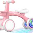 Umatoll Colorful Lighting Baby Balance Bike Toys for 1 Year Old Girls Gifts, Adjustable Seat, 1st Birthday Gifts, 12-24 Months Toddler Bike, Removable Basket, Pink