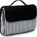 scuddles Extra Large Picnic & Outdoor Blanket Dual Layers for Outdoor Water-Resistant Handy Mat Tote Spring Summer Great for The Beach, Camping on Grass Waterproof Sandproof (53 X 59, Striped White & Blue)