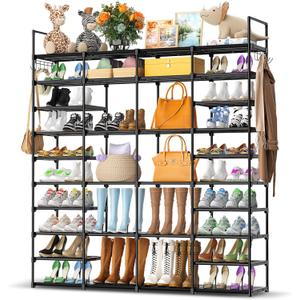 Kottwca 4 Row 10 Tier Large Shoe Rack Organizer for Closet Entryway, 72-80 Pair Shoe Boot Storage Rack, Metal Shoe Shelf Big Vertical Stackable Shoe Stand for Bedroom Corner
