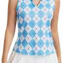 MathCat Womens Golf Shirt, UPF 50+ Argyle Tennis Polo, Sleeveless Lightweight Sports Athletic Tank Tops (Small, Blue Argyle)
