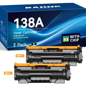 138A W1380A (with Chip) Compatible Toner Cartridges Replacement for HP 138A W1380A 138X W1380X Compatible for HP Pro 3001dw 3001dn MFP 3101fdw 3001fdw Printer (Black, 2-Pack)