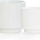 Ceramic 4.9+6.3 inch Planters, Modern Home and Office Flowerpot, Indoor and Outdoor Flowerpot with Drainage Hole (White)
