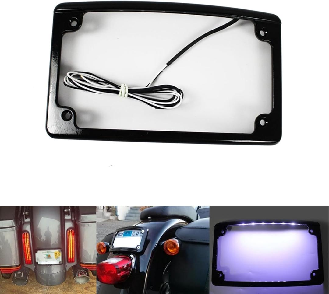 Curved LED License Plate Frame with Illumination Light Compatible with Harley, 12 Curved Design (Black)