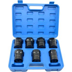 Wheel Bearing Locknut Socket Set 7 Piece Wheel Bearing Lock Nuts Removal and Installation Tool Kit 1/2 Inch Drive SAE and Metric 6-Point Axle Nut Socket Compatible with Dodge, Ford and Toyota