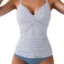 B2prity Women's Ruched Tankini Swimsuits V Neck Wrap Tie Back Two Pieces Bathing Suit Tummy Control Swimwear M