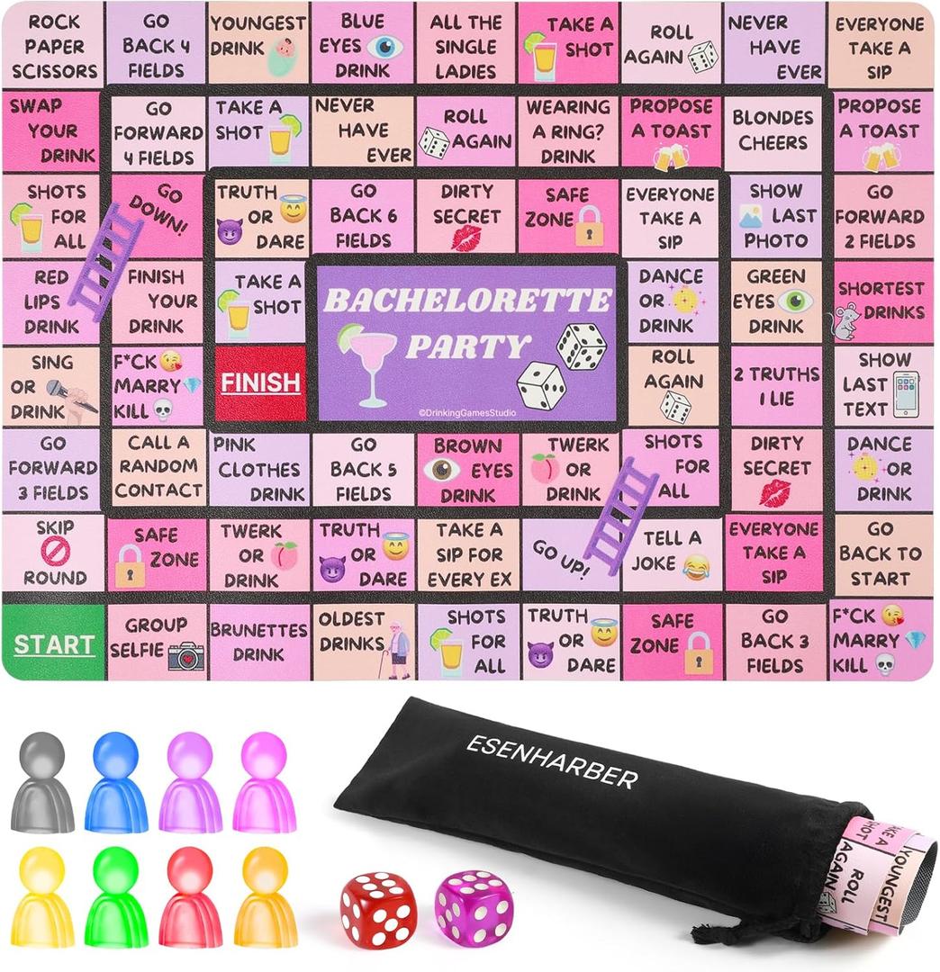 Drinking Board Game, Drink Up Board Game, Fun for Girls' Night Out, Party Drinking, and Bachelorette Parties 2-8 Players, Age 21+, Interactive Drinking Games (Purple)