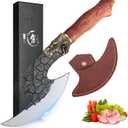 ROCOCO Viking Cleaver Knife Butcher Meat Cutting Boning Knife Hand Forged Chinese Kitchen Axe with Sheath Home Outdoor BBQ Camping Chirstmas Birthday Chirstmas Mother Father Gift Men (6.2 Inches)