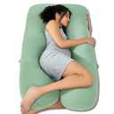 QUEEN ROSE Cooling Pregnancy Pillows, U Shaped Full Body Maternity Pillow for Pregnant Support, Rayon Derived from Bamboo, Buttery Soft, Super Breathable for Hot Sleeper, Green (55in)