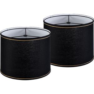 GO&SO Black and Gold Trim Drum Lamp shades Set of 2,Medium Lamp shade 13" Top13" Bottom10" High(Spider) Modern Lampshades for Table&Bedside lamp Replacement Lampshade in Hand Crafted,Easy Assembly