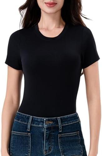 Women's Short Sleeve Bodysuit Crew Neck & V Neck Modal Soft Comfortable Fit Sexy Top Size XL