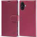 Wallet Case for iPhone 17 with Credit Card Holder,PU Leather Folio Flip Kickstand Protective Shockproof Cover for Apple 17 Phone Case (Red, for iPhone 17-6.3'')