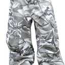 Baggy Denim Cargo Pants for Men with Pockets Mid Weight Wide Leg Hip Hop Skater Jeans Streetwear (Large, E20 Camo)