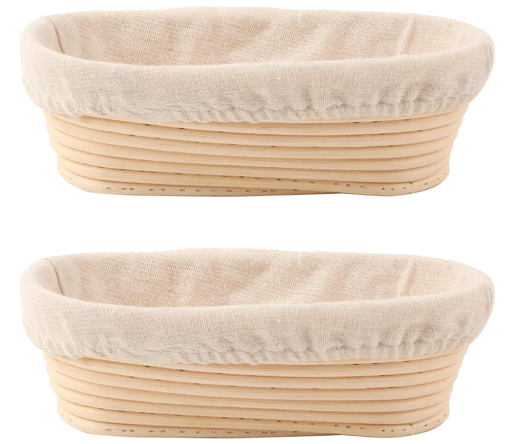 DOYOLLA Bread Proofing Baskets Set of 2 10 inch Oval Shaped Dough Proofing Bowls w/Liners Perfect for Professional & Home Sourdough Bread Baking