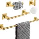 Suyar Brushed Gold Bathroom Accessories, SUS 304 Stainless Steel Bathroom Hardware Set 4 Pieces, Include Robe Hook, Toilet Paper Holder, Hand Towel Holder, Towel Bar, Wall Mount
