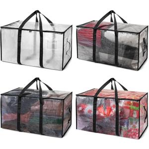 ClearSpace Heavy Duty Moving Bags or Storage Bags Clear Storage Bins with Lids, Large Moving Boxes with Backpack Straps & Zippers Packing Bags & Moving Supplies for College Dorm- 4 Pack