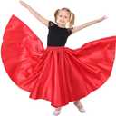 Belly Dance Circle Long Ankle Length Maxi Satin Belly Latin Dance Skirt for Kids Girls Costume 8-12 Years (One Size, Red)