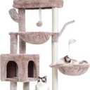 Heybly Cat Tree, 39.4 Inches Tower Condo with Scratching Post, Cat Tower for Indoor Cats, Fully Wrapped Sisal Pole, Soft Platform, 2 Baskets and Dangling Toy, Muchroom HCT006SMU