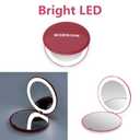 WOBSION Travel Compact Mirror,Portable 1x/10x LED Makeup Mirror with Magnification,Handheld 2-Sided Pocket Mirror, 3.5in Small Mirror for Purse,Handbag,Gift,Wine Red