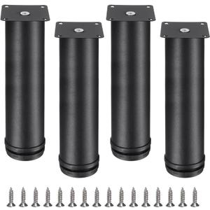 Uxcell 8 Inch Furniture Legs, Adjustable Metal Feet Round Cabinet Legs, Replacement Corner Feet Extenders for Sofa Couch Chair Desk Table, Pack of 4, Black
