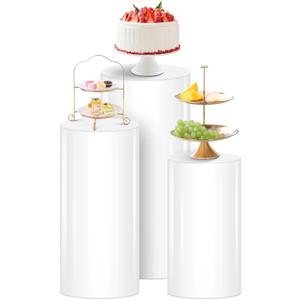 White Cylinder Stands for Party 3Pcs Round Pedestal Stand for Parties, Pillars for Wedding Birthday Party Art Decor 35.43''(L),29.52''(M),23.62''(S)