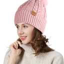 Women's Winter Fleece Beanie Hat, Warm Soft Wool Lined Knit Cross Cap with Pom Pom Snow (Light Purple)