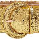 COTIM COYIN Womens Sequin Wide Buckle Stretchy Belt, Sparkly Glitter Vintage Elastic Belts for Dress Stretchy Waistband (Gold)
