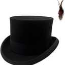 Willheoy Wool Top Hat for Men Satin Lined Topper Hat Black Men's Tall Tophat Christmas Costume Cap (Large)