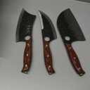 3PCS Butcher Knife Set, 7" Butcher Meat Cleaver, 7" Serbian Chef Knife and 6.5" Viking Knife, Hand Forged Kitchen Knife Set with Plastic Handle, Geat for Home, Camping, BBQ (Unique Finger Hole Design)