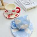 Coffee Mugs Set with Saucer Blue Flowers Cup Gifts for Women Birthday Tea Coffee Mug with Coaster 250 ML Ceramic Cup Birthday Gift for Women Girls Mom Friend Coffee Mug aucer Set