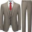 Cooper & Nelson Men's Suit Slim Fit, 3 Piece Suits for Men, One Button Solid Jacket Vest Pants with Tie, Tuxedo Set (Medium, Khaki)