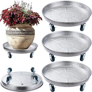 Planterhoma 3 Packs 13 inches Metal Plant Caddy with Wheels Large Rolling Plant Stand Heavy-duty Iron Plant Dolly Casters for Indoor Outdoor Flower Pot Mover Roller Coasters, Silver-black