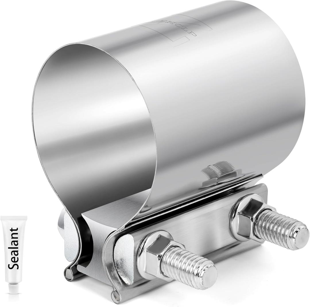 2Pcs 2 inch Exhaust Clamp Butt Joint 304 Stainless Steel Band Clamp Sleeve Couple Catalytic ConvertersMuffler (2, 2.0 inch)