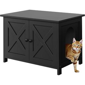 Shintenchi Cat Littler Box Enclosure, Litter Box Furniture Hidden with Removable Divider, Cat House with End Table, Black, 31.5 inch, Black