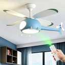 42 inch Children's Bedroom Helicopter Model Ceiling Fan with Lights,Remote Control Speed,6-Speed Adjustment,Control Timing,Winter& Summer Positive & Negative, Blue