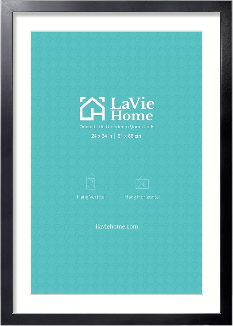 LaVie Home 24 x 34 Picture Frame Black Poster Frame,Display Pictures 20x30 with Mat or 24x34 Without Mat, Stable and Sturdy Frame and Polished Plexiglass, Horizontal and Vertical Format of The Walls