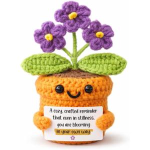 2 x Easter Gift  Handmade Crochet Potted Flower (Purple Blooms)  Cute Low-Maintenance Bedroom/Balcony/Wall Cabinet Decor, Easter Basket Stuffer, Unique Spring Ornament (Bloomed)