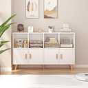 OSCHF Cubby Shelf Bookcase with Doors - Wooden 8 Cube Floor Standing Open Bookshelf with Solid Wood Legs, 2-Tier Low Storage Cabinet, Warm White