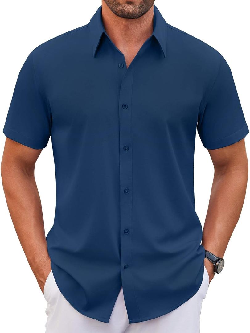 COOFANDY Men's Stretch Dress Shirts Short Sleeve Wrinkle Free Casual Button Down Shirts (M)