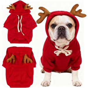 New Christmas Dog Hoodie Elk Pocket Sweater  Pet Cat Red Clothes (Elk Pocket Sweater,2XL)