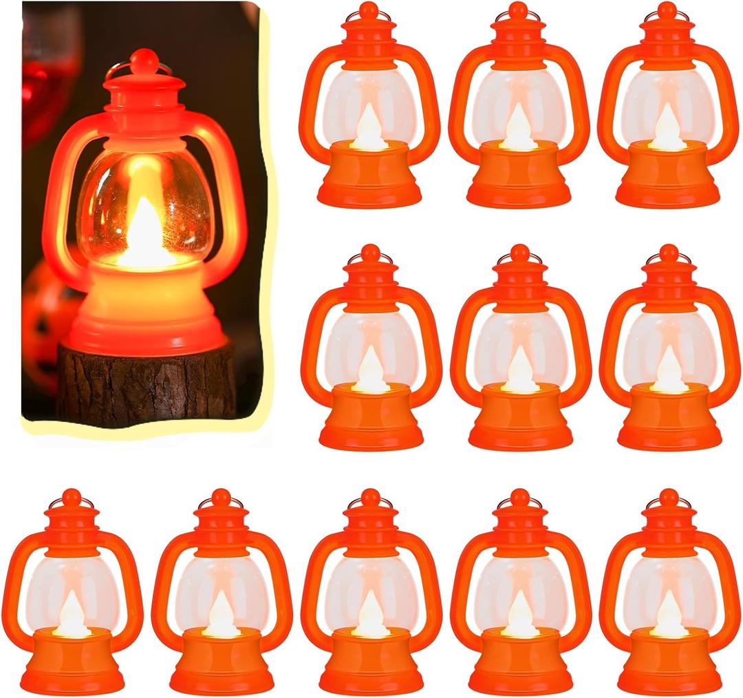 Ferraycle 12 Pcs Mini Lantern Decor 4 Inch Western Lantern Table Centerpiece Small Vintage Camping Hanging Lamp Ornaments Bulk for Cowboy Cowgirl Wedding Halloween Christmas (4 Inch,Orange)