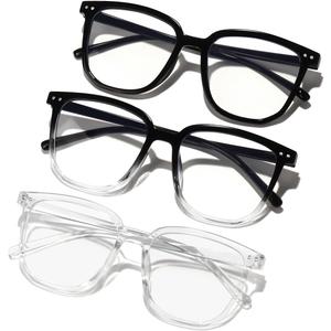GFUIARA Blue Light Blocking Glasses for Women Men,Fashion Square Blue Blockers Glasses,Computer/TV/Phones/Gaming Glasses (3pack Black+black Clear+clear)