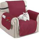 XINEAGE 100% Waterproof Chair Couch Cover for Pets Non Slip Sofa Cover Washable Chair Slipcovers for 1 Cushion Armchair Furniture Protector with Elastic Straps for Kids Dogs (23.5", Wine Red)