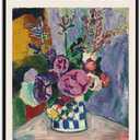 Framed Canvas Print Wall Art The Peonies, 1907 Famous Paintings By Matisse Colorful Peony Flower Illustration Canvas Print Artwork for Living Room, Bed Room, Office - 16x24 in Black Framed (24L" x 16W", J1-Black Framed)