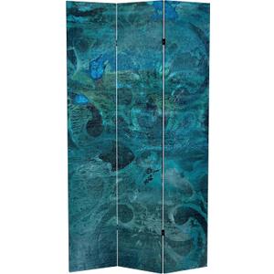 Red Lantern 7 ft. Tall Double Sided Deep Blue Sea Canvas Room Divider 3 Panel Freestanding Partition and Separator for Modern and Contemporary Bedroom, Home Office, Studio, Dorm, Apartment