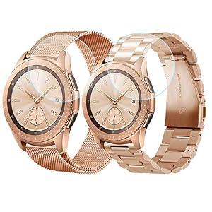 CAGOS Compatible Galaxy Watch 42mm Bands Sets, 20mm 2 Pack Stainless Steel Band+ Mesh Band Bracelet for Samsung Galaxy Watch 42mm / Ticwatch E/ Garmin Vivoactive 3 Smartwatch - Rose Gold