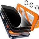 [1-Second Auto-Install] QHOHQ 3 Pack Privacy Screen Protector for iPhone 17 Pro [6.3 Inch] + 1 Set Camera Lens Protector, 25 Anti Spy Tempered Glass, [12FT Military Grade Shatterproof], Case Friendly