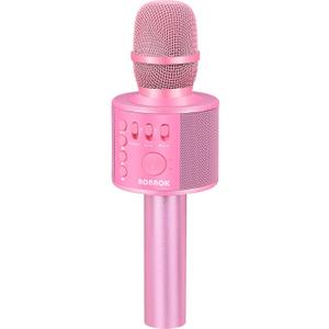 BONAOK Wireless Bluetooth Karaoke Microphone,3-in-1 Portable Handheld Karaoke Mic Speaker Machine Home Party Birthday for All Smartphones Q37 (P-Ink)