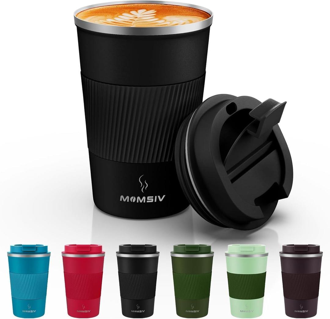 MOMSIV 12oz Travel Coffee Mug, Insulated Coffee Cup with Leakproof Lid | 6-Hour Heat Retention, 360Leak proof, Vacuum Stainless Steel Double Walled, BPA-free, Reusable And To Go Coffee Mug