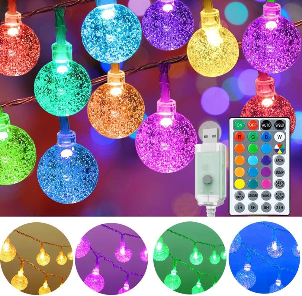 Mocalido 50ft Color Changing Globe String Lights Indoor, Hanging Colored Christmas Lights for Bedroom 75 LED USB Powered with Remote, Fairy Lights Classroom, Camping Tent Decor